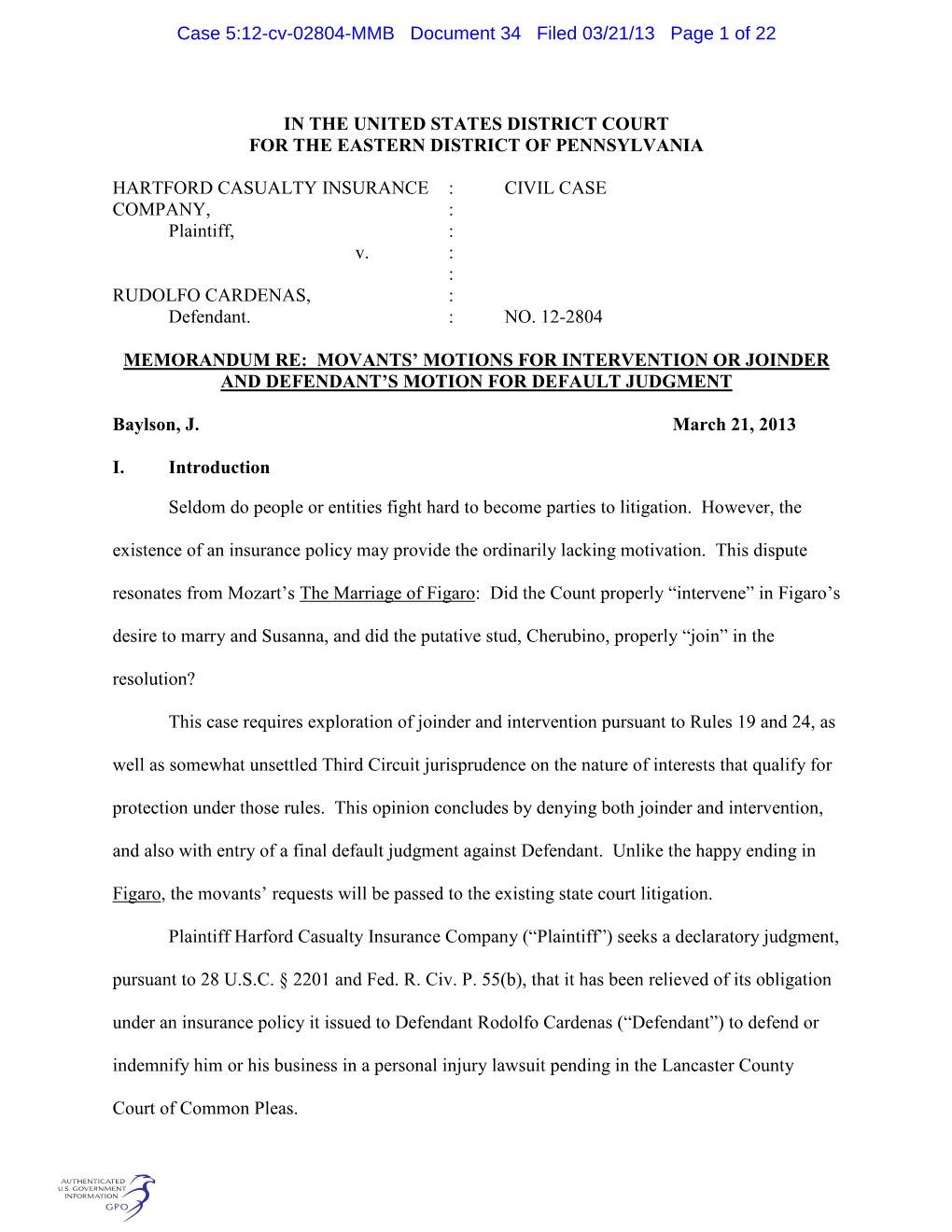 Case 5:12-Cv-02804-MMB Document 34 Filed 03/21/13 Page 1 of 22