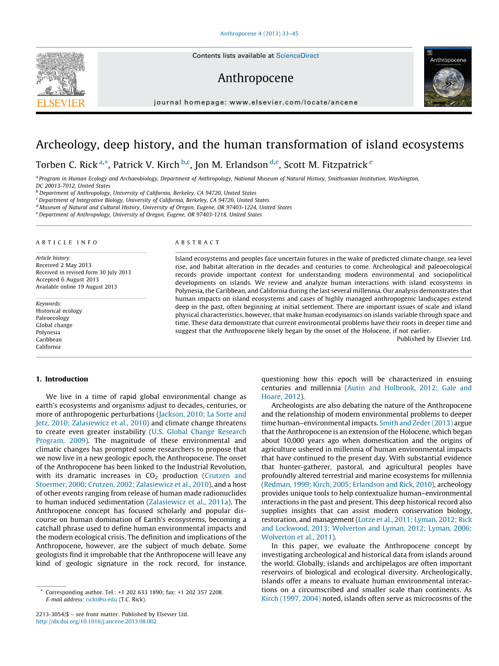 Archeology, Deep History, and the Human Transformation of Island Ecosystems