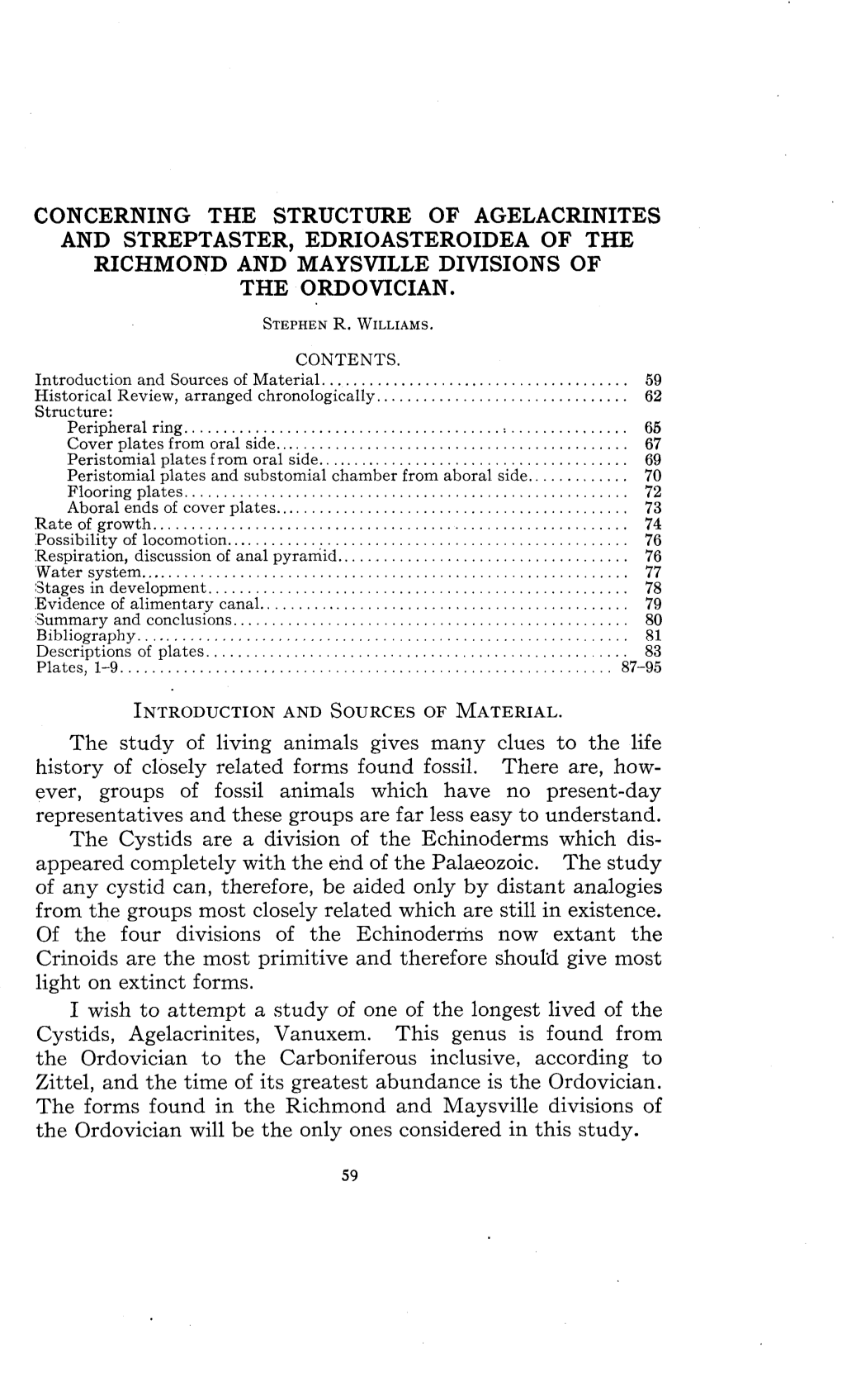 Concerning the Structure of Agelacrinites and Streptaster, Edrioasteroidea of the Richmond and Maysville Divisions of the Ordovician