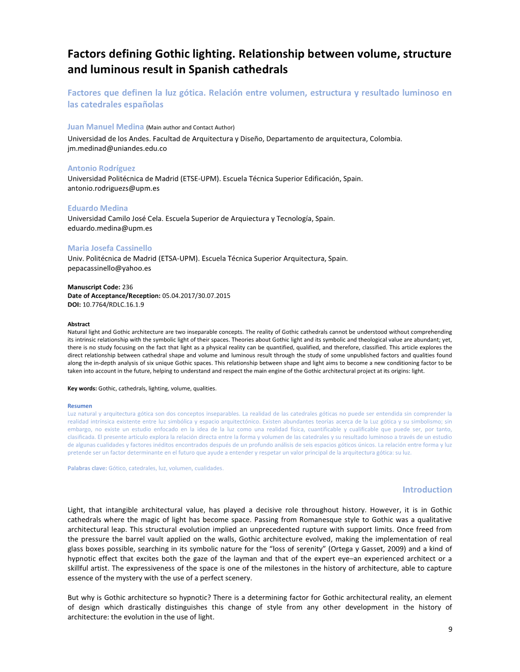 Factors Defining Gothic Lighting. Relationship Between Volume, Structure and Luminous Result in Spanish Cathedrals