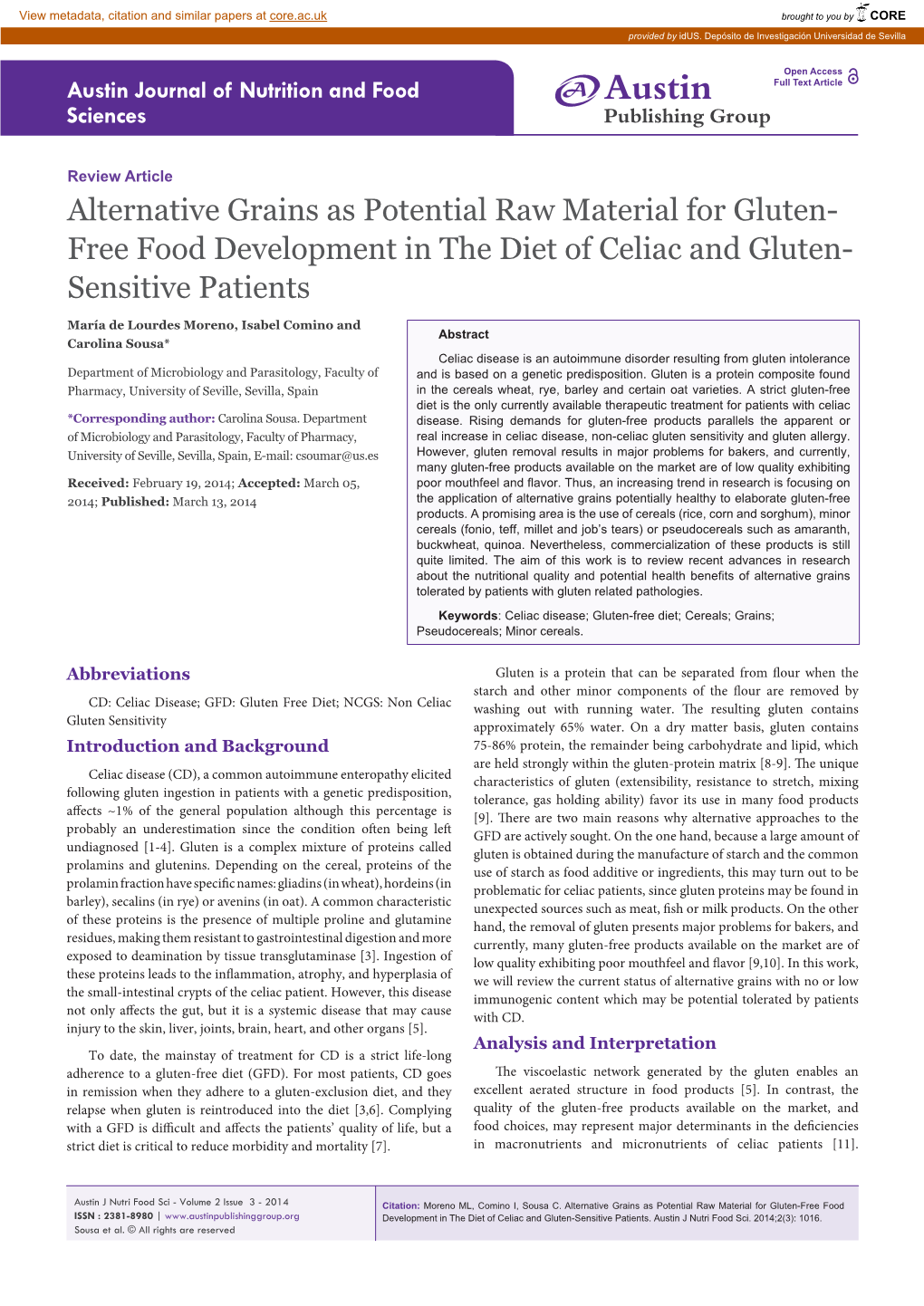 Alternative Grains As Potential Raw Material for Gluten-Free Food