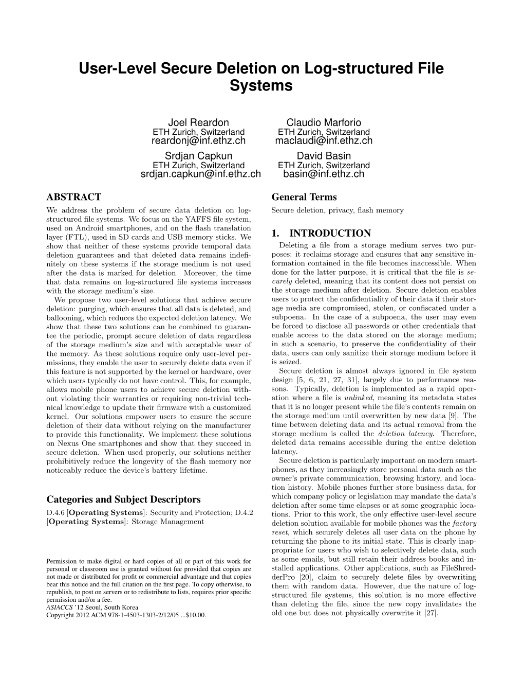 User-Level Secure Deletion on Log-Structured File Systems