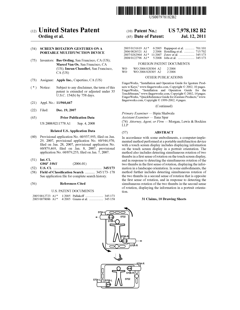 (12) United States Patent (10) Patent No.: US 7,978,182 B2 Ording Et Al