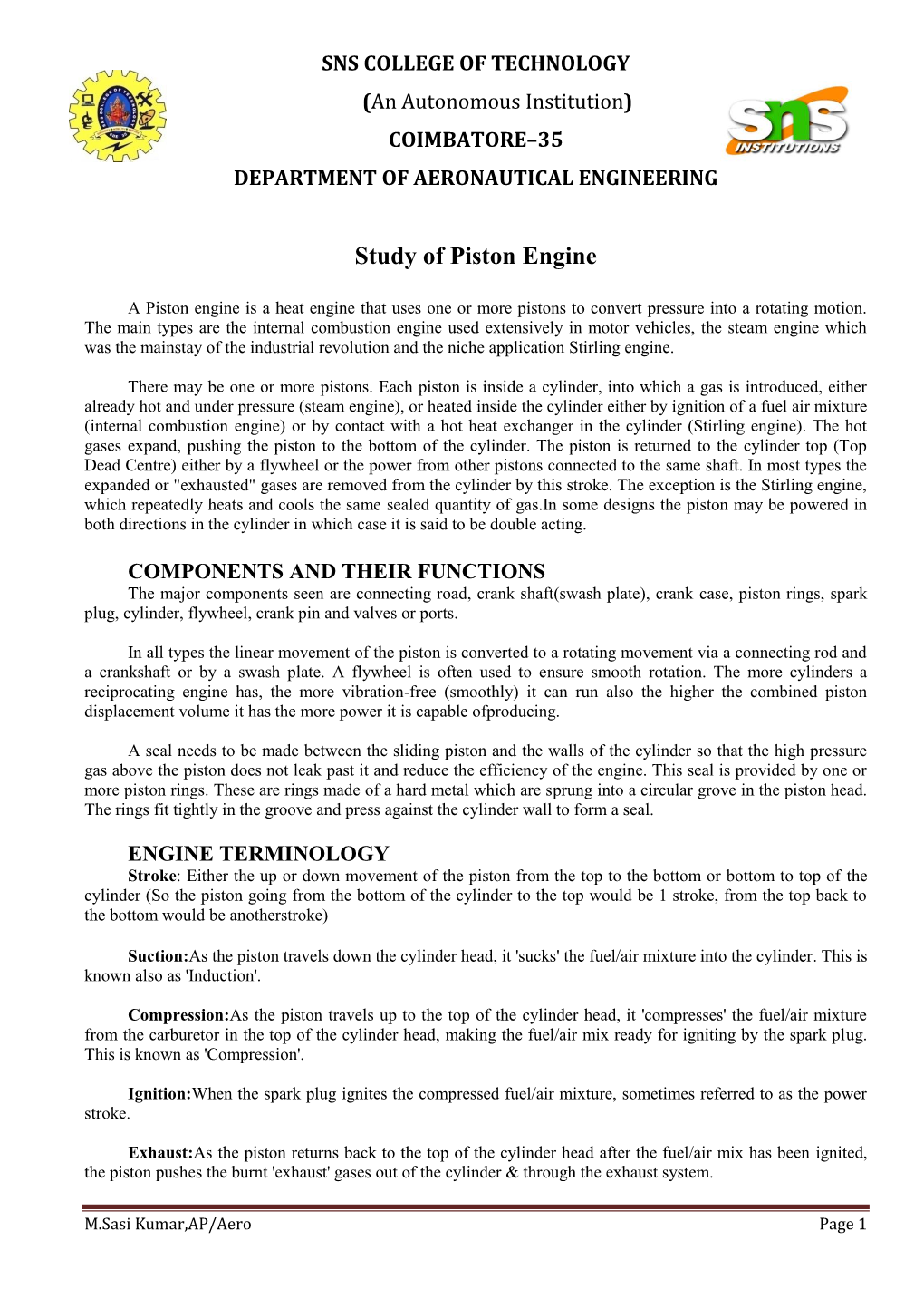 Study of Piston Engine