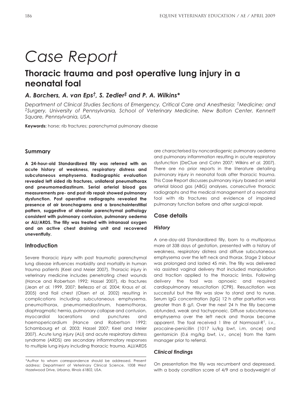 Case Report Thoracic Trauma and Post Operative Lung Injury in a Neonatal Foal A