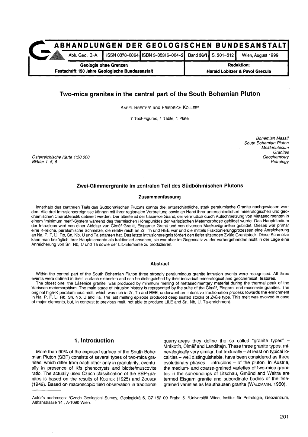 ABHANDLUNGEN DER GEOLOGISCHEN BUNDESANSTALT Abh