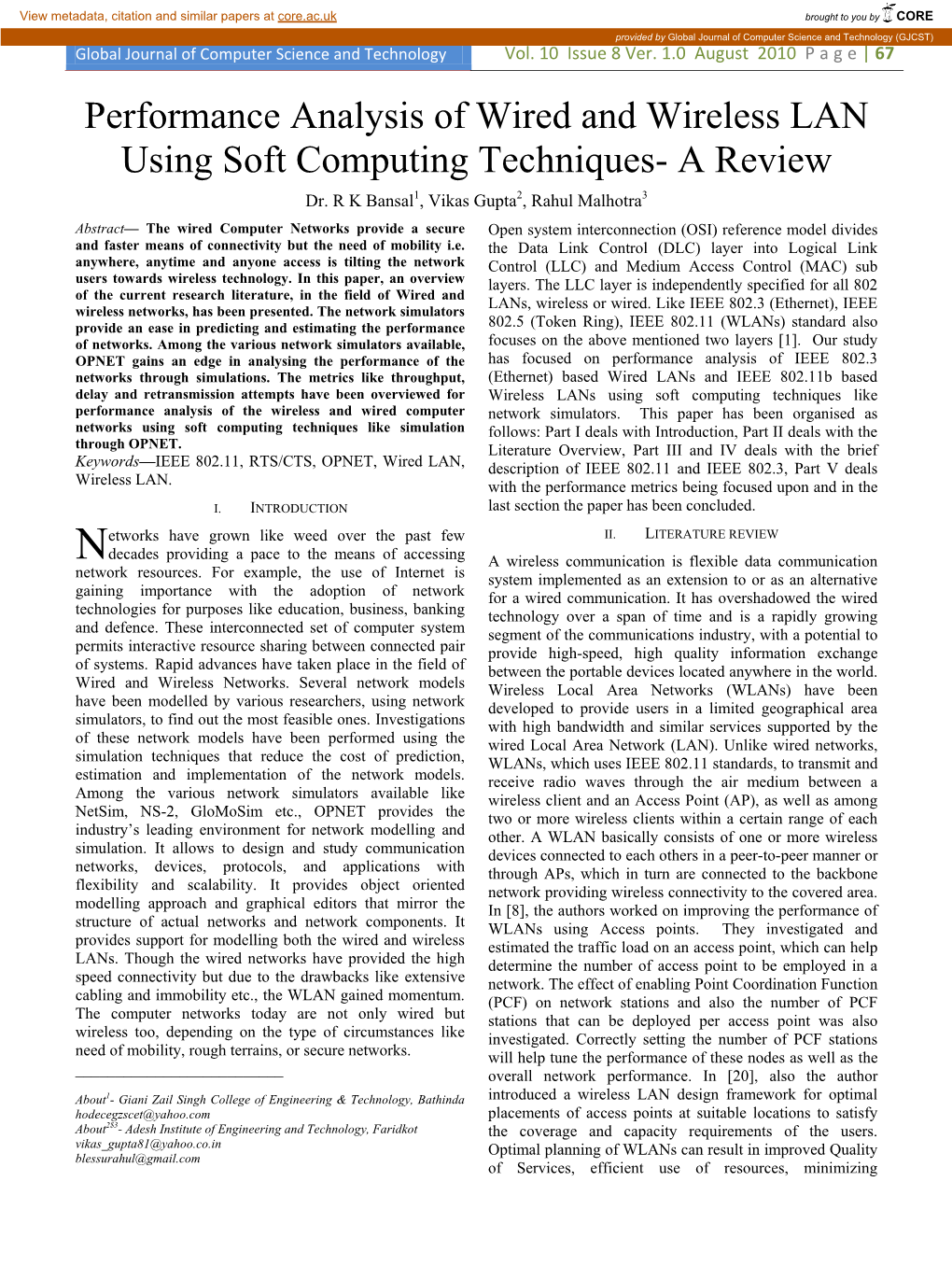 Global Journal of Computer Science and Technology (GJCST) Global Journal of Computer Science and Technology Vol