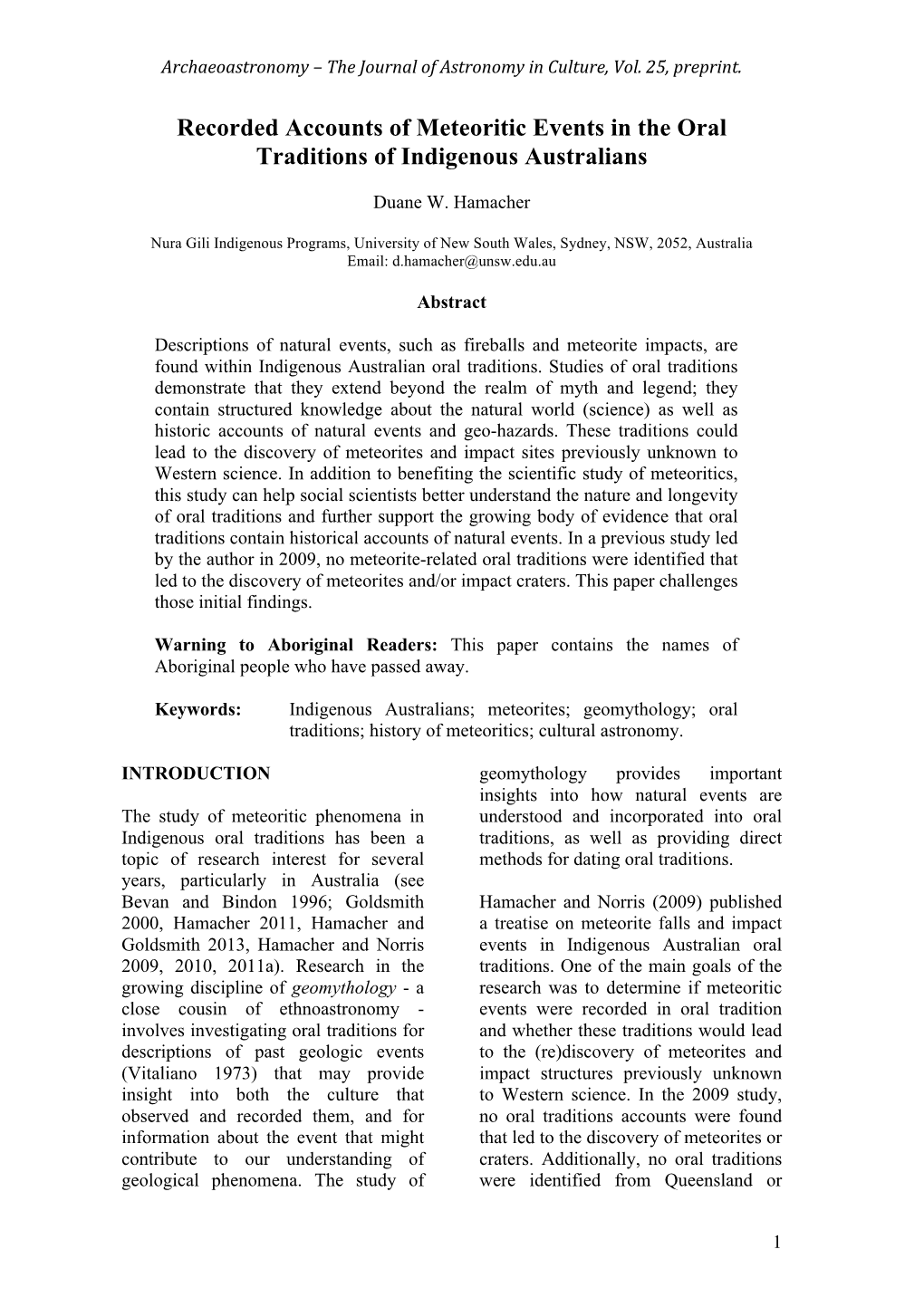 Recorded Accounts of Meteoritic Events in the Oral Traditions of Indigenous Australians