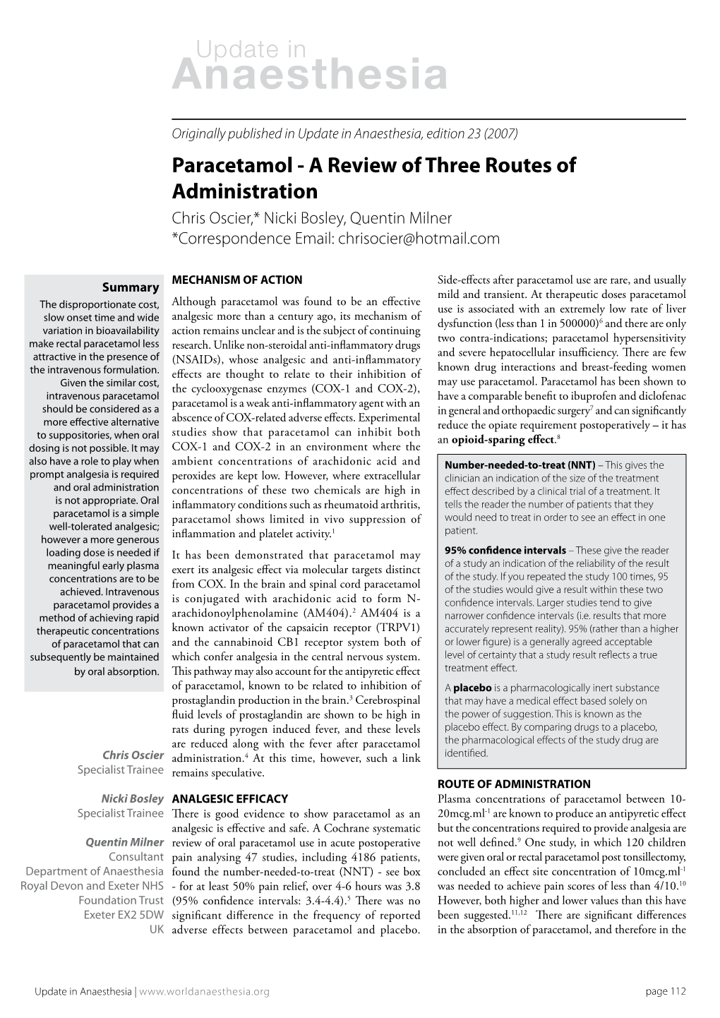 Update in Anaesthesia