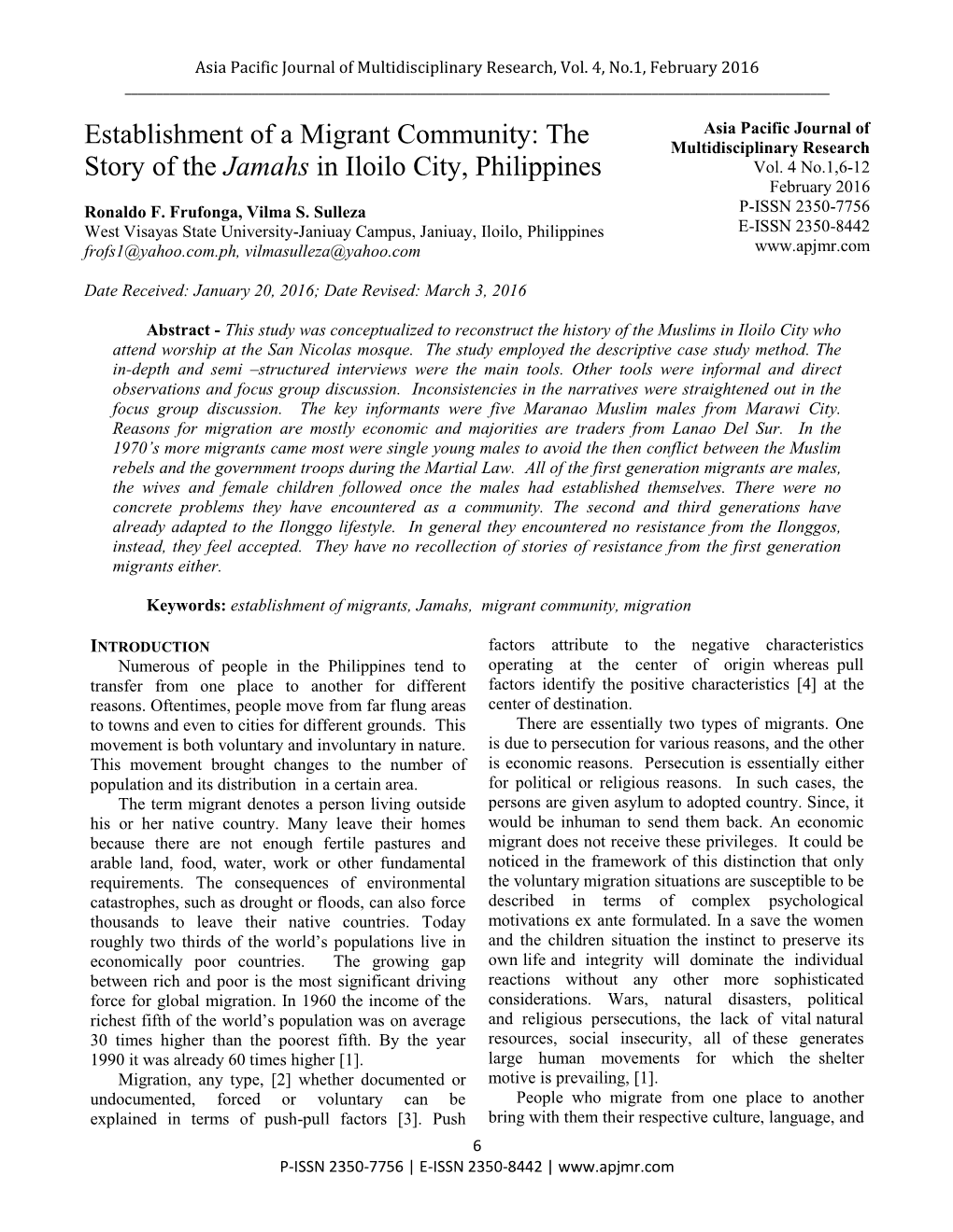 Establishment of a Migrant Community: the Story of the Jamahs in Iloilo City ______Even Religion