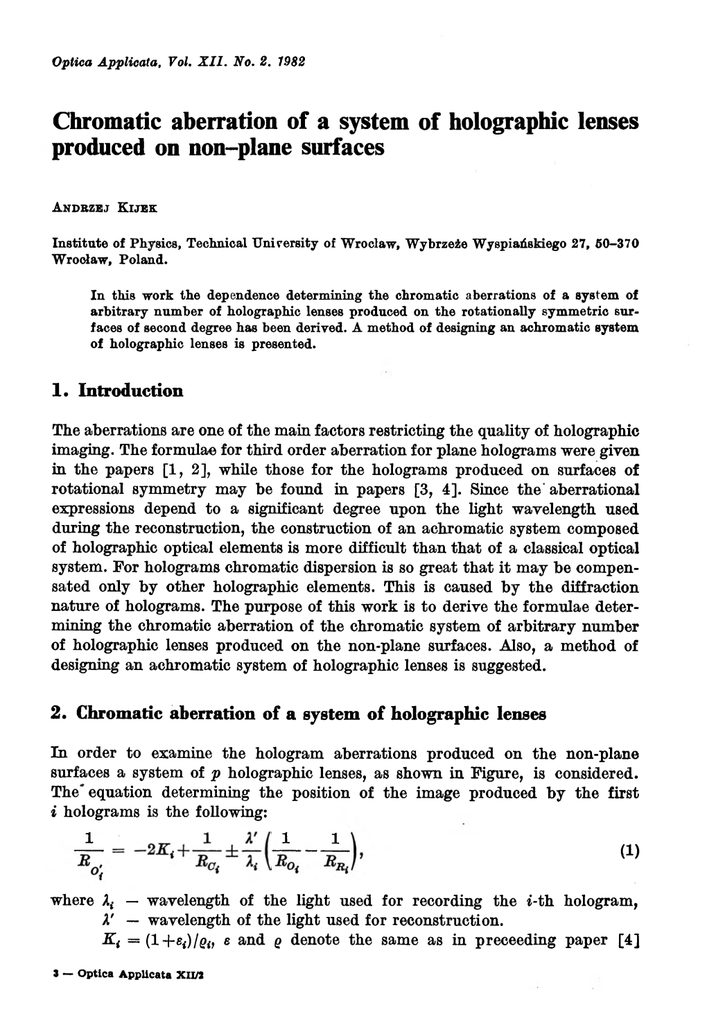 Chromatic Aberration of a System of Holographic Lenses Produced on Non-Plane Surfaces