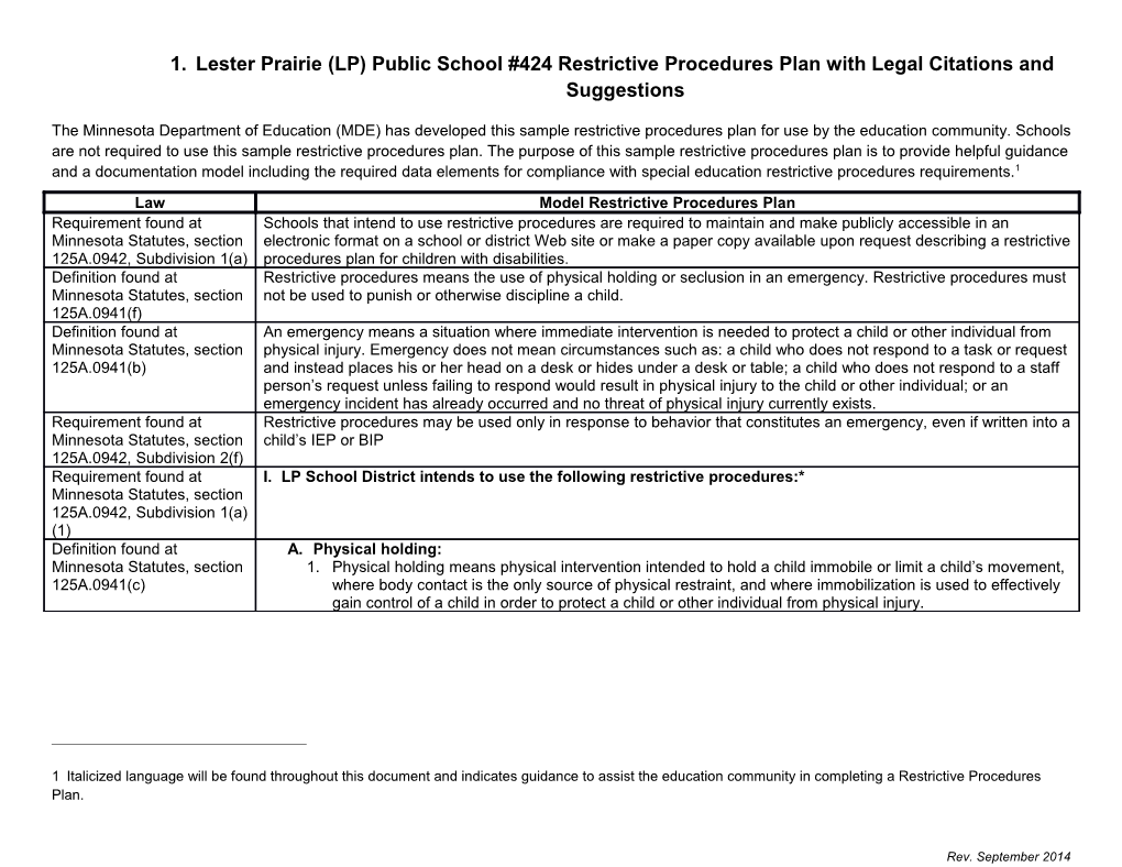 Model Restrictive Procedures Plan s1