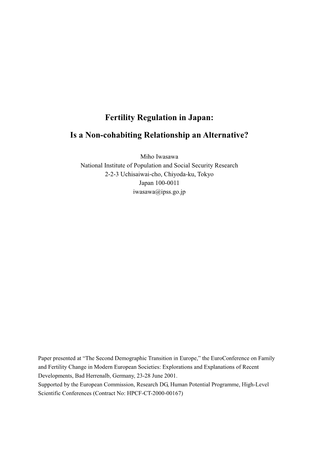 Fertility Regulation in Japan