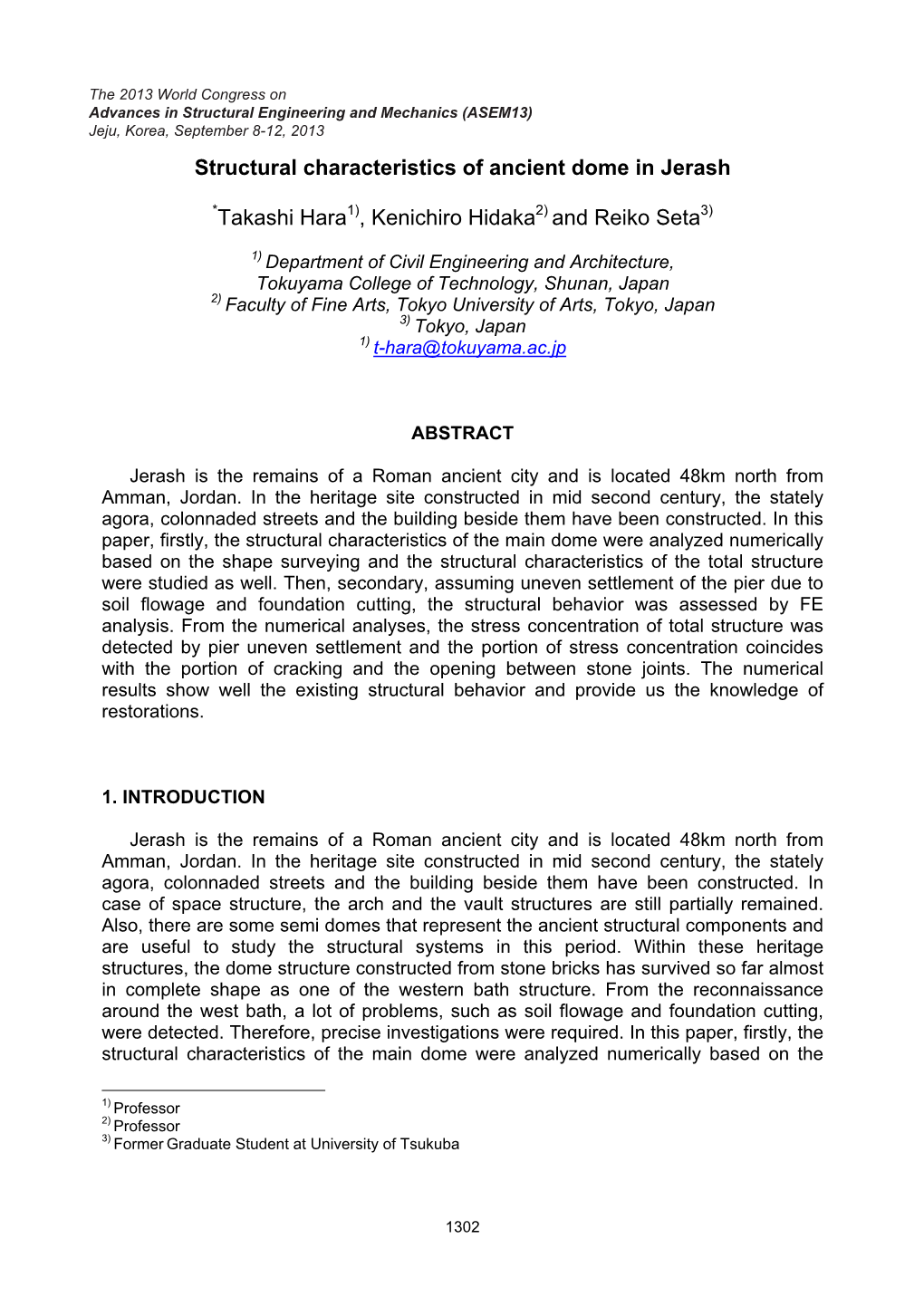 Structural Characteristics of Ancient Dome in Jerash Takashi Hara