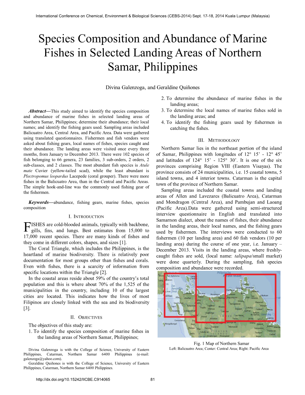 Species Composition and Abundanceof Marine Fishes In