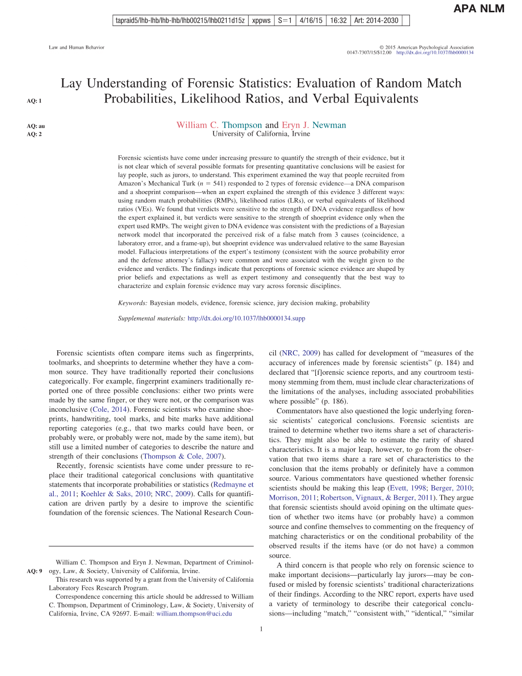 Evaluation of Random Match Probabilities, Likelihood Ratios