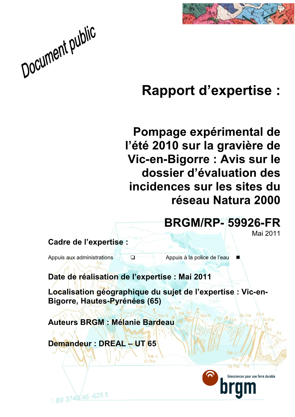Rapport D'expertise : Pompage Expérimental De L'été 2010 Sur La Gravière De Vic-En-Bigorre