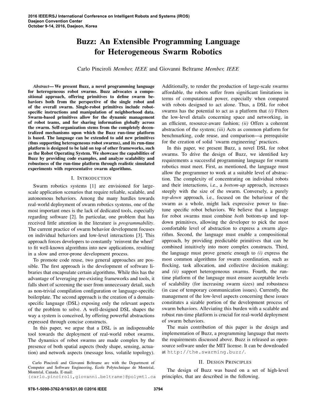 Buzz: an Extensible Programming Language for Heterogeneous Swarm Robotics