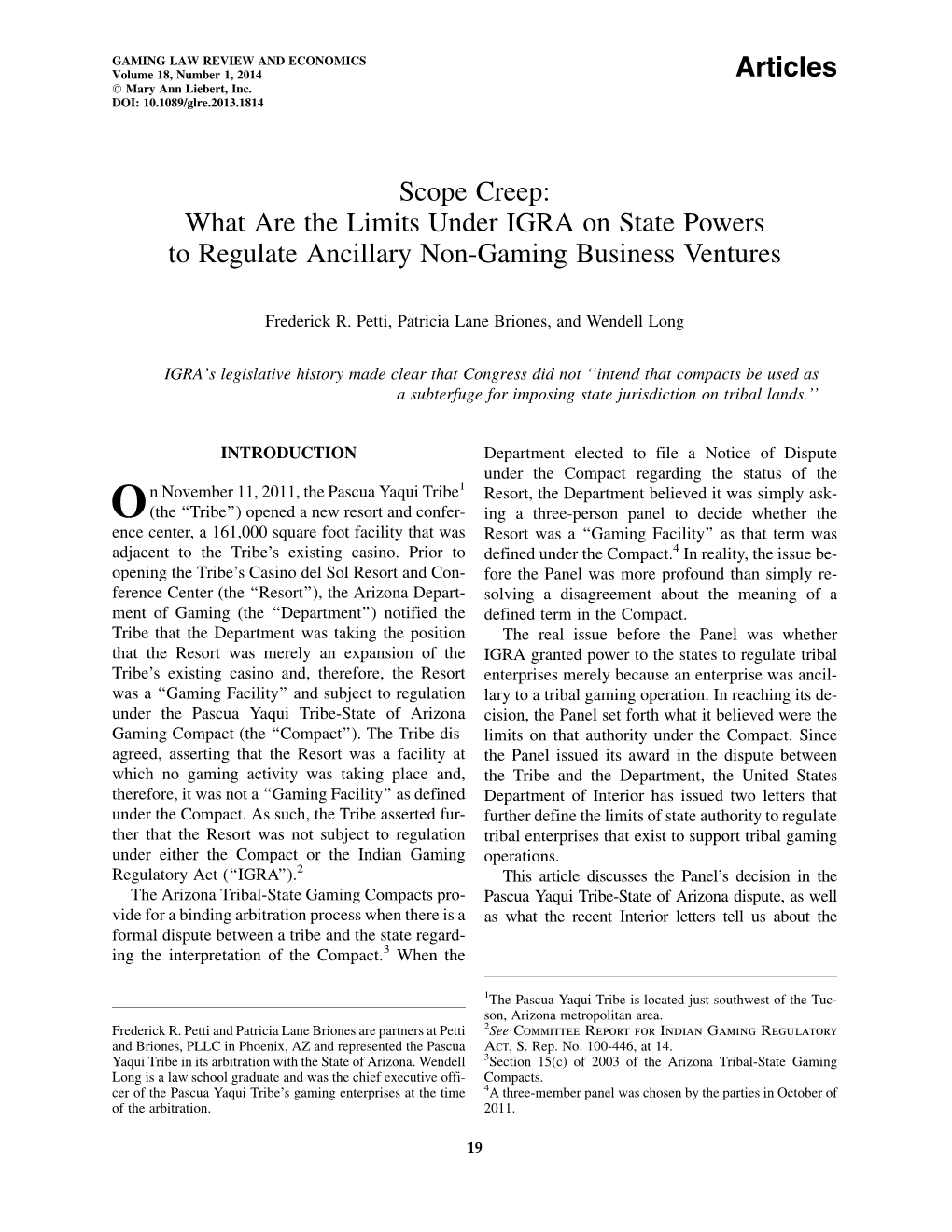 Scope Creep: What Are the Limits Under IGRA on State Powers to Regulate Ancillary Non-Gaming Business Ventures