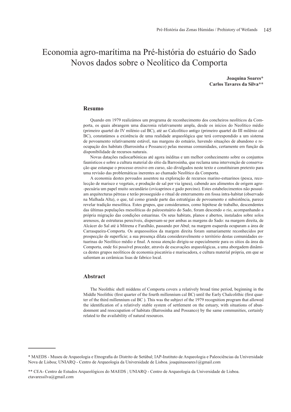 Economia Agro-Marítima Na Pré-História Do Estuário Do Sado Novos Dados Sobre O Neolítico Da Comporta