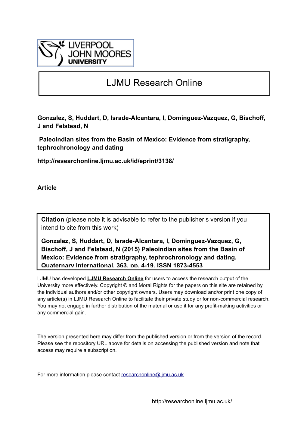 Elsevier Editorial System(Tm) for Quaternary International Manuscript Draft Manuscript Number: QUATINT-D-13-00568R1 Title: Paleo