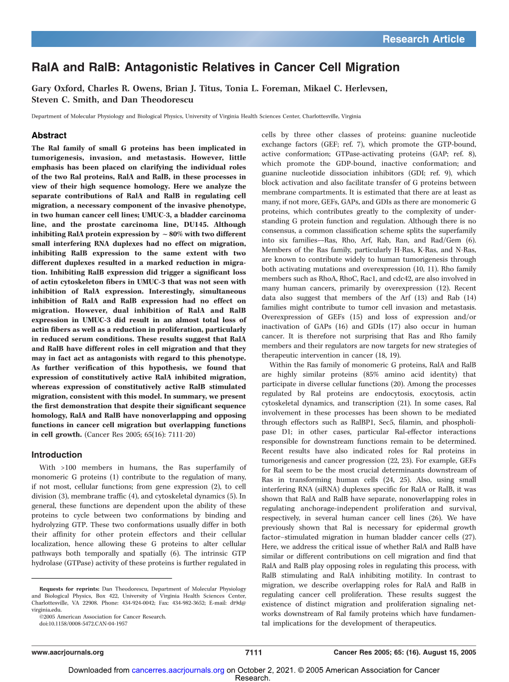 Rala and Ralb: Antagonistic Relatives in Cancer Cell Migration