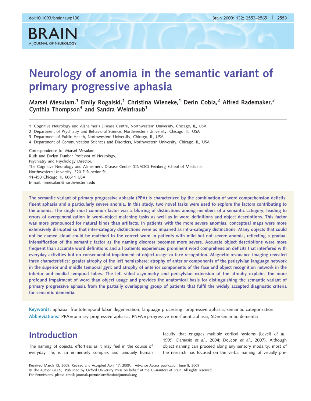 Neurology of Anomia in the Semantic Variant of Primary Progressive Aphasia