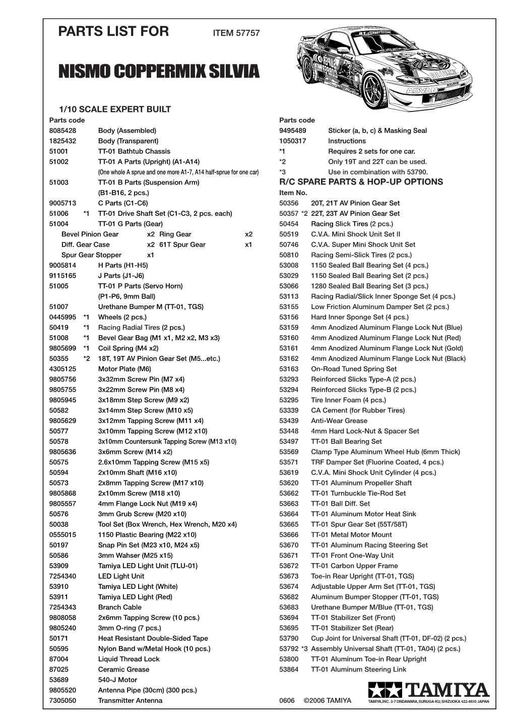 Parts List for Item 57757