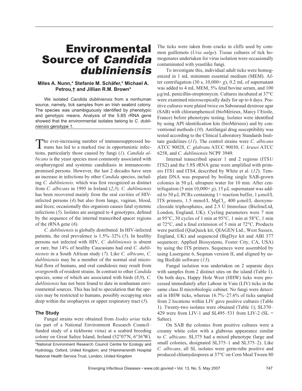 Environmental Source of Candida Dubliniensis