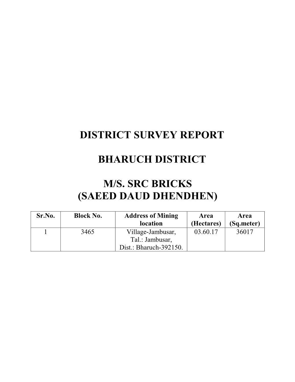 District Survey Report Bharuch District M/S. Src