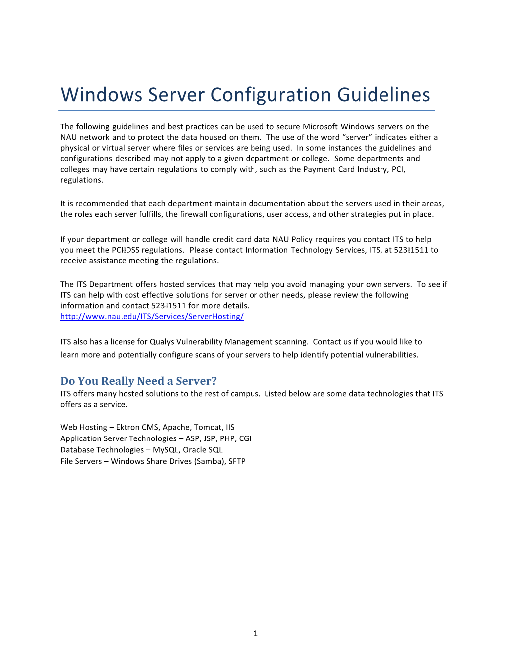 Windows Server Configuration Guidelines