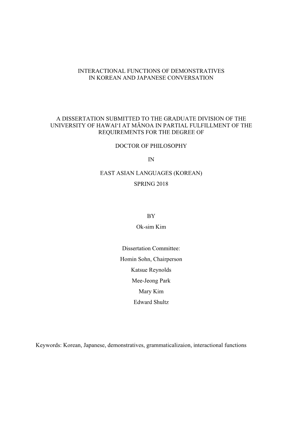 Interactional Functions of Demonstratives in Korean and Japanese Conversation