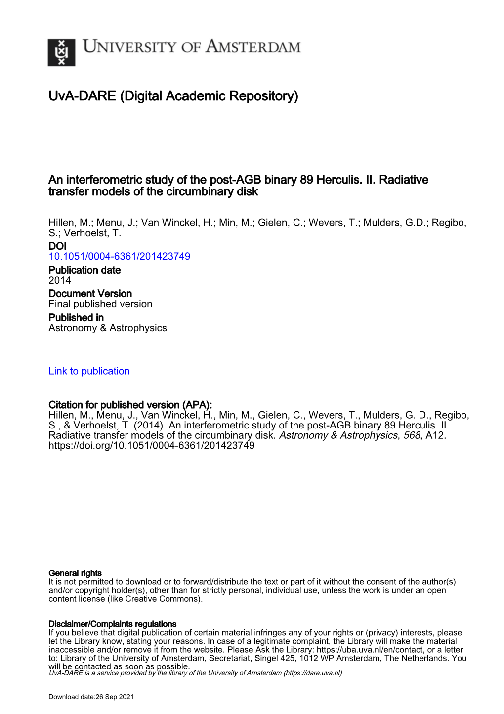 An Interferometric Study of the Post-AGB Binary 89 Herculis⋆