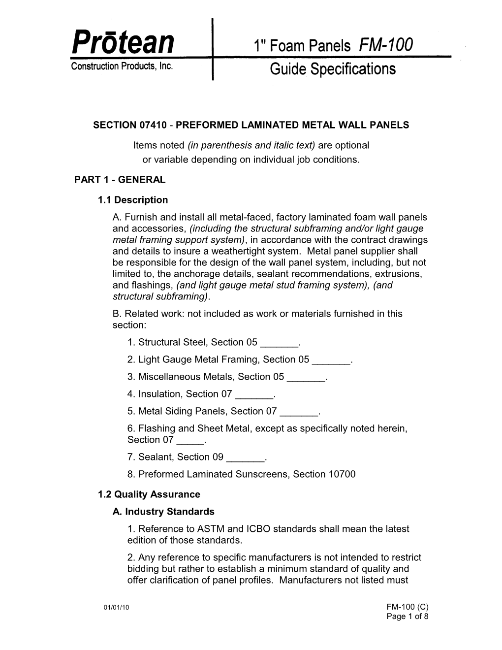 Section 07410 - Preformed Laminated Metal Wall Panels s1