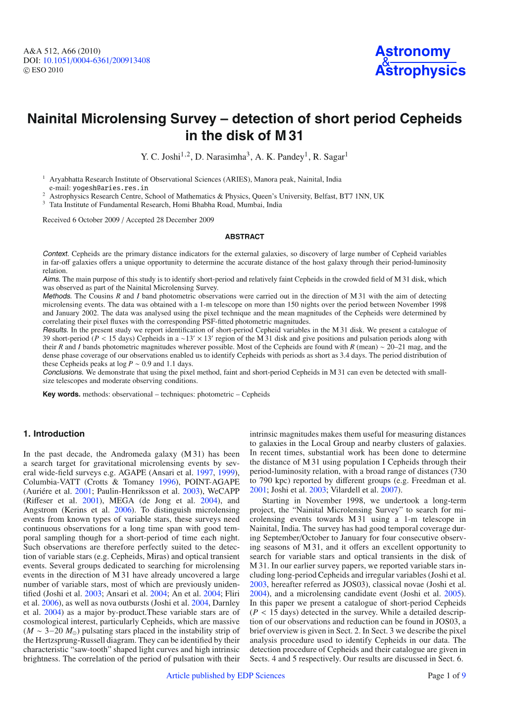 Nainital Microlensing Survey – Detection of Short Period Cepheids in the Disk of M 31