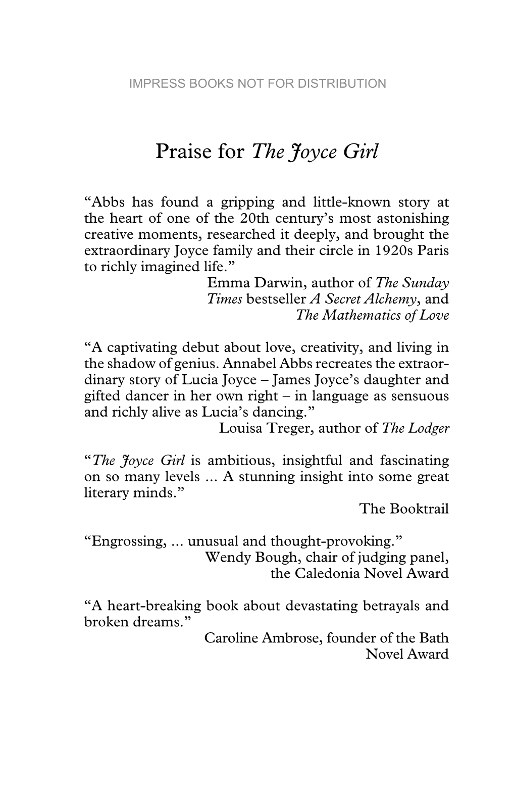 Praise for the Joyce Girl