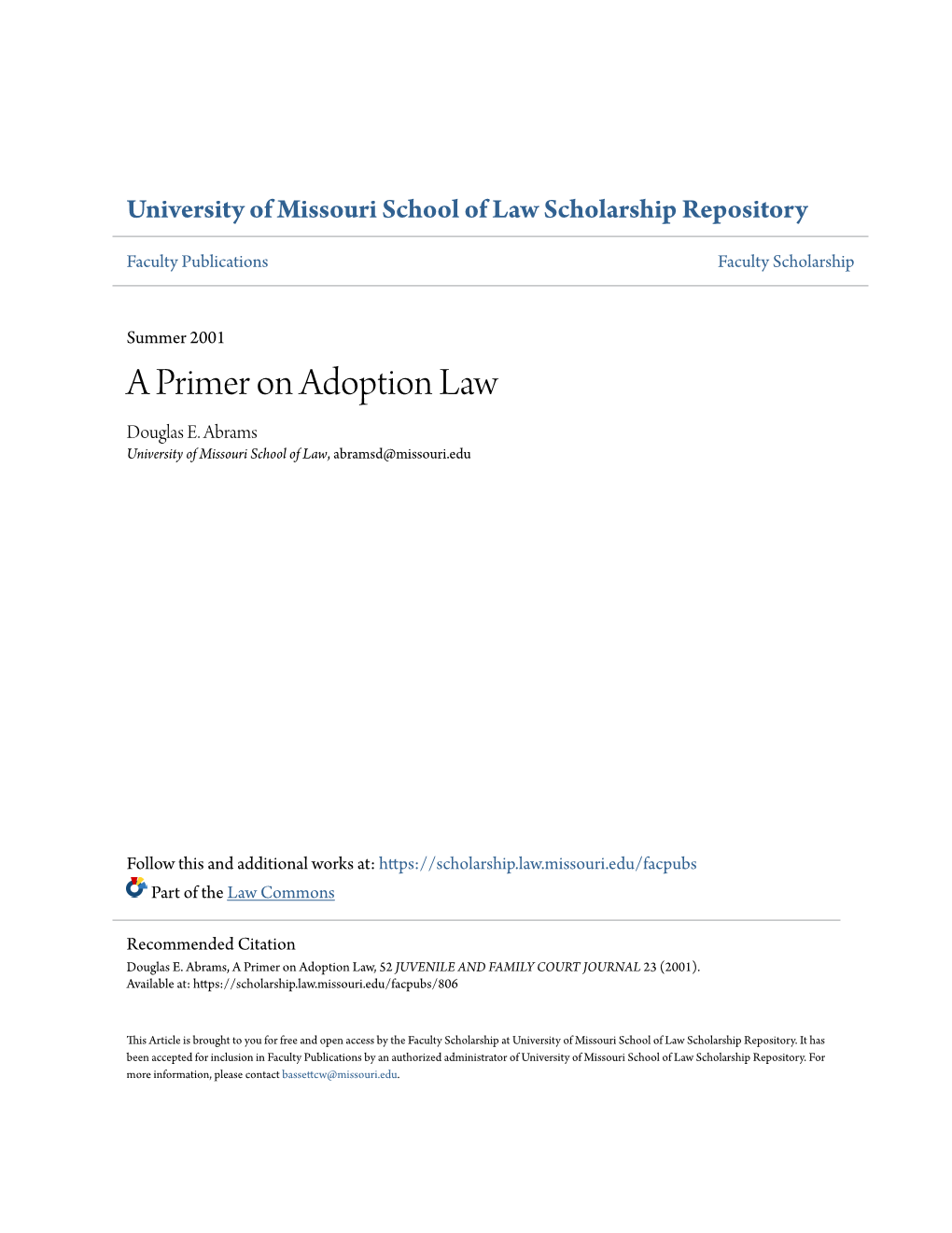 A Primer on Adoption Law Douglas E