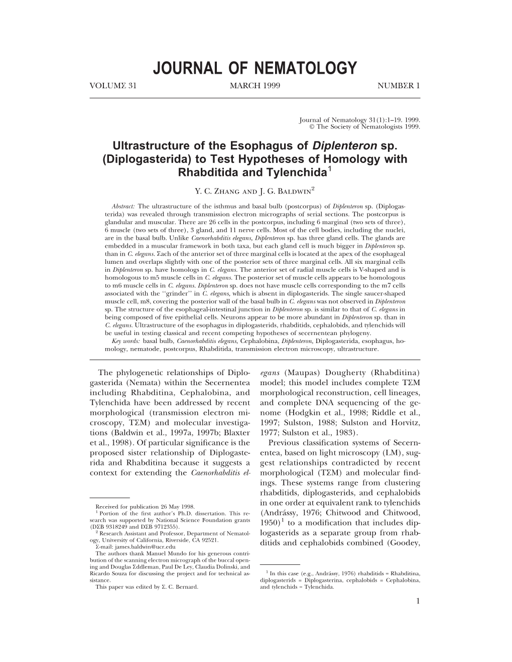 Journal of Nematology Volume 31 March 1999 Number 1