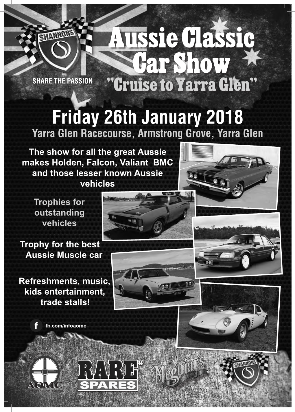 Aussie Classic Car Show SHARE the PASSION "Cruise to Yarra Glen" Friday 26Th January 2018 Yarra Glen Racecourse, Armstrong Grove, Yarra Glen