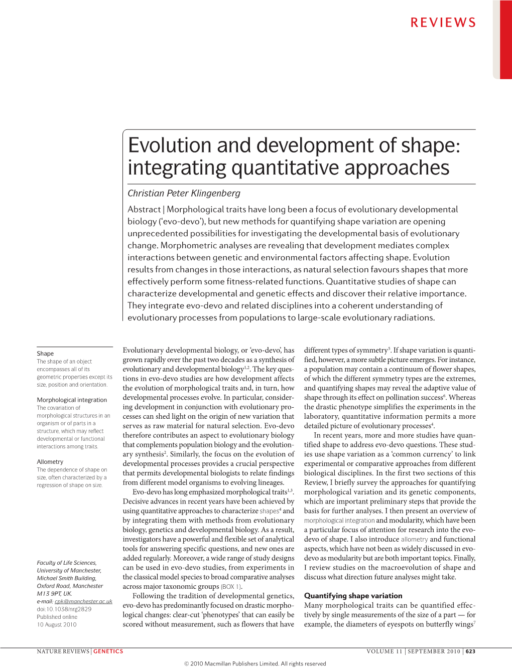 Evolution and Development of Shape: Integrating Quantitative Approaches