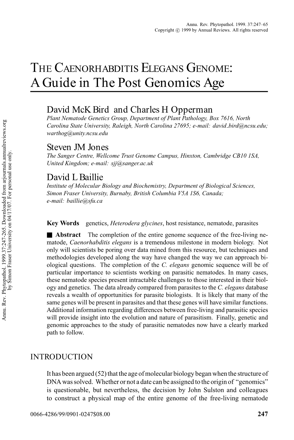 THE CAENORHABDITIS ELEGANS GENOME: a Guide in the Post Genomics Age
