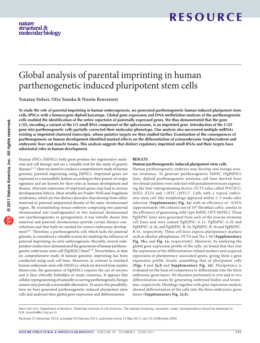 Global Analysis of Parental Imprinting in Human Parthenogenetic Induced Pluripotent Stem Cells