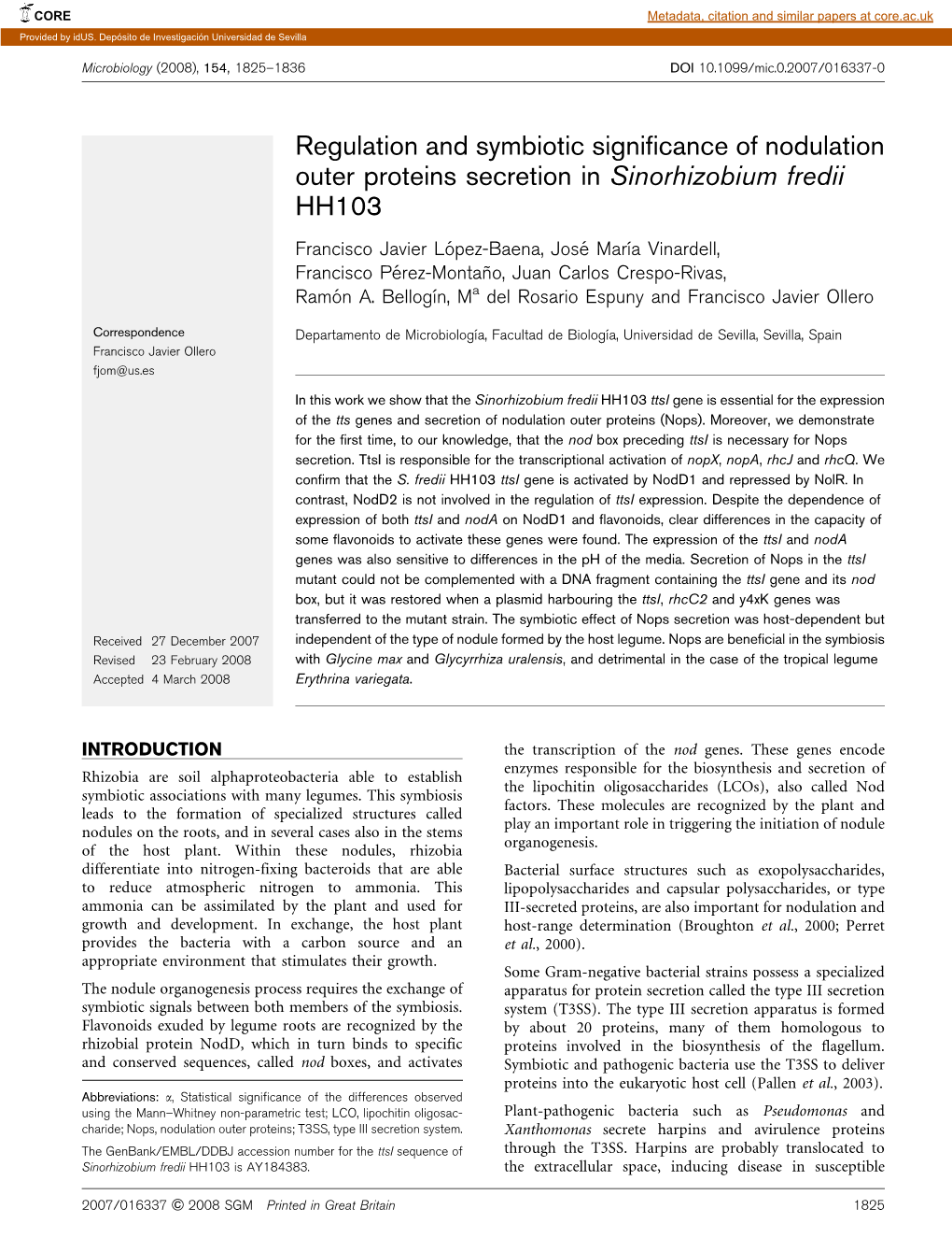 Regulation and Symbiotic Significance of Nodulation Outer Proteins Secretion in Sinorhizobium Fredii HH103