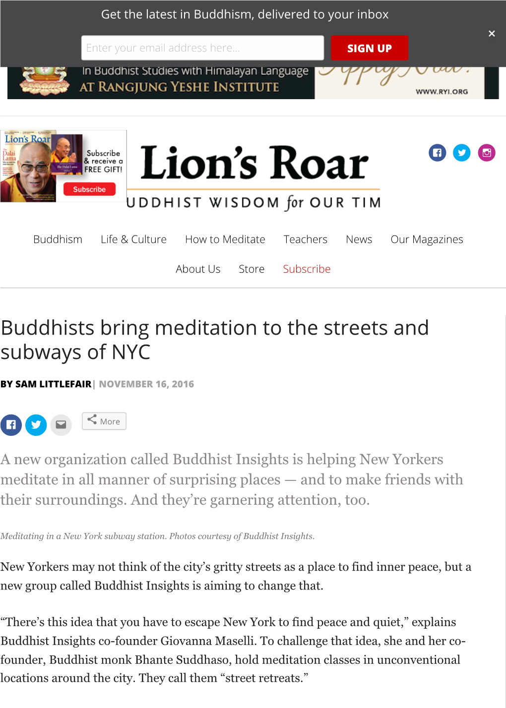 Buddhists Bring Meditation to the Streets and Subways of NYC