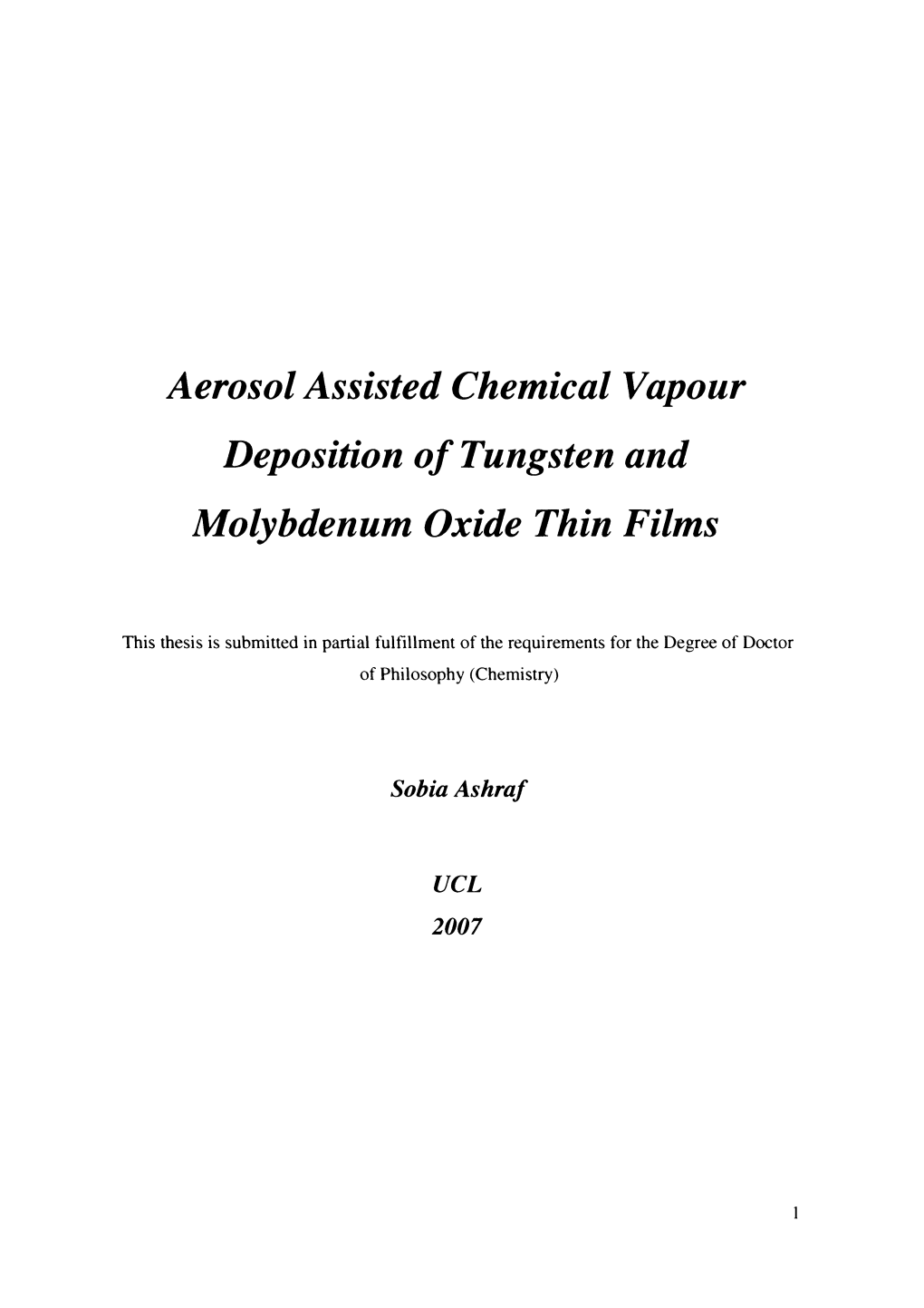 Aerosol Assisted Chemical Vapour Deposition of Tungsten and Molybdenum Oxide Thin Films
