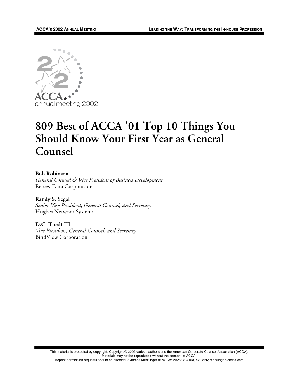 01 Top 10 Things You Should Know Your First Year As General Counsel