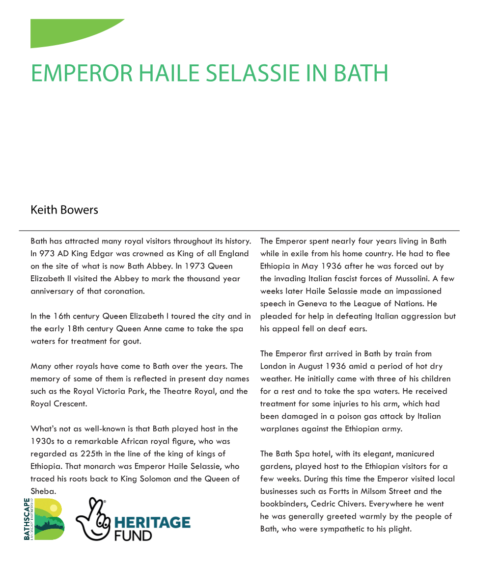 Emperor Haile Selassie in Bath