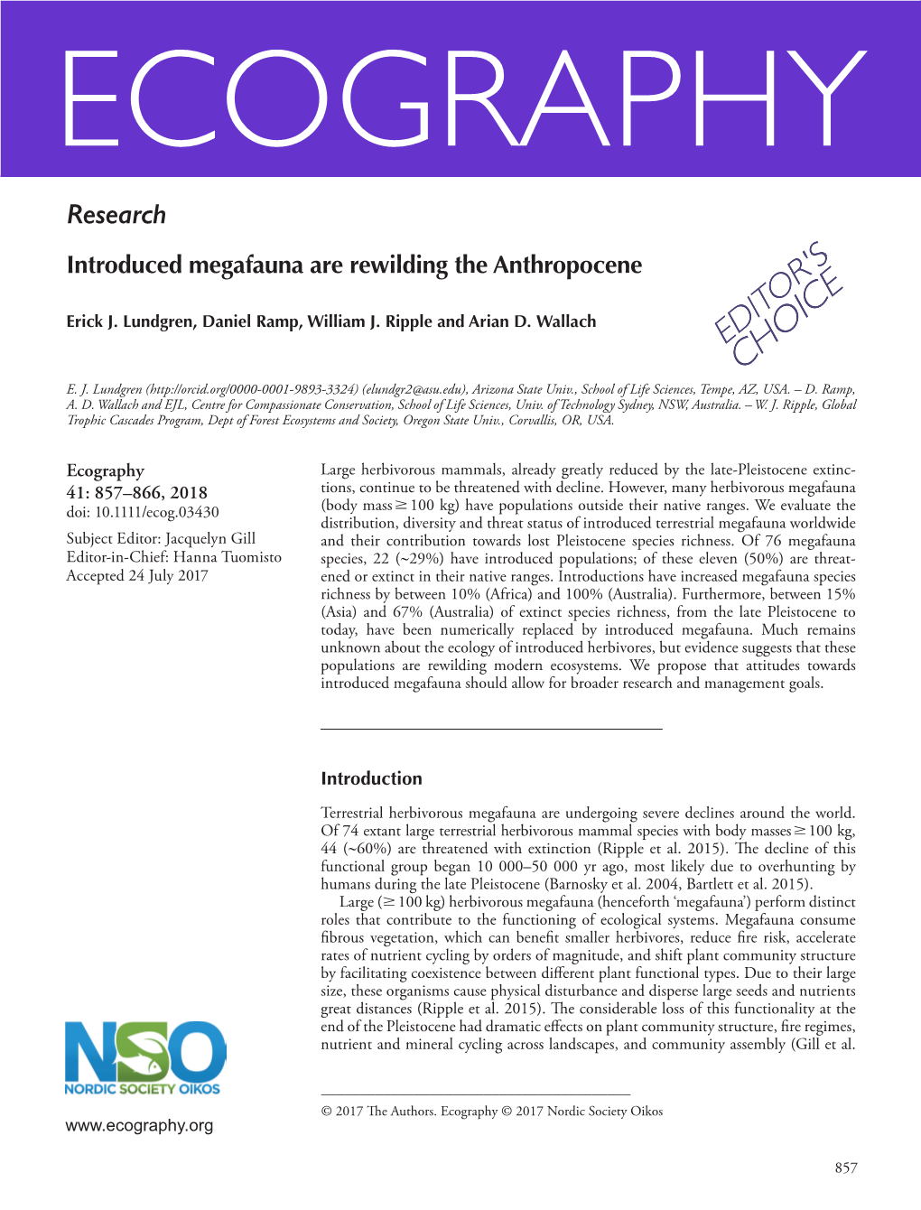 Introduced Megafauna Are Rewilding the Anthropocene