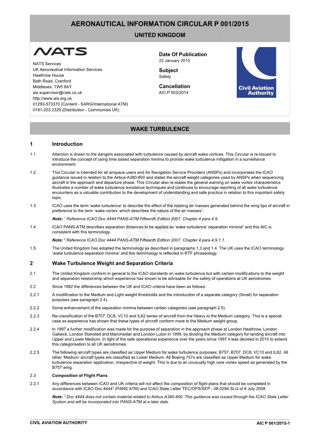 Aeronautical Information Circular P 001/2015 United Kingdom