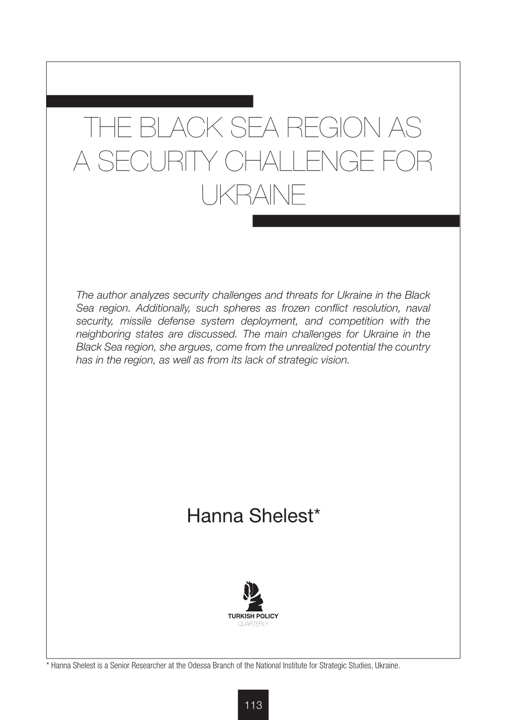 The Black Sea Region As a Security Challenge for Ukraine